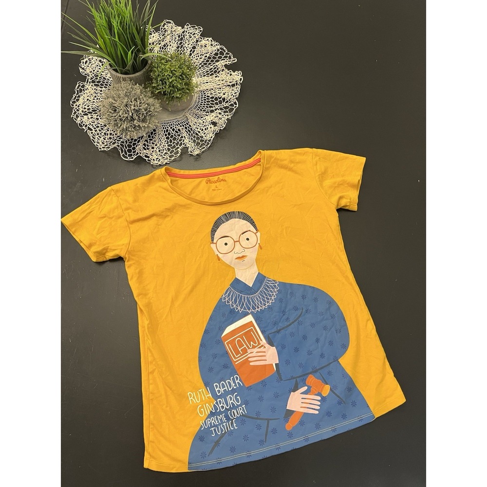 Piccolina Ruth Bader Ginsburg Yellow Graphic T Shirt Sz L Women Empower Feminism
